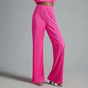 New Good American Always Fit Plisse Flare Pants Pull On Lightweight Hot Pink